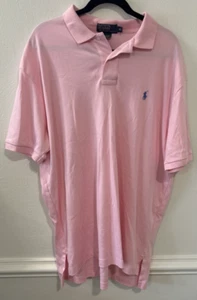 Polo Ralph Lauren 90s Mens XL Polo Shirt Pink Blue Pony Short Sleeve - Picture 1 of 4