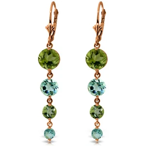 14K. GOLD CHANDELIER EARRING WITH PERIDOT & BLUE TOPAZ - Picture 1 of 14