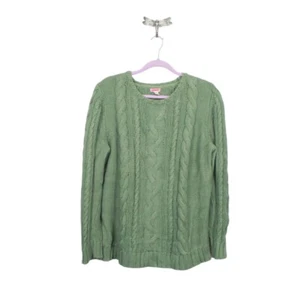 LL Bean Women's Double L Mix Cable Sweater Crew Neck Bay Leaf Size XL Tall - Picture 1 of 11
