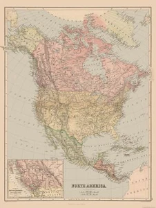 Historische Karte - Nordamerika - schwarz 1867 - 23 x 30,48 - Vintage Wandbild - Bild 1 von 20