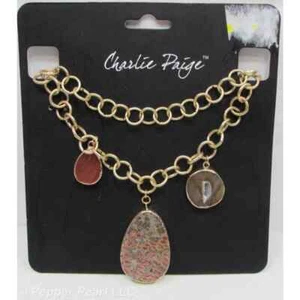 Charlie Paige Achat Platte Halskette braun rot goldfarben Metallkette - Bild 1 von 3