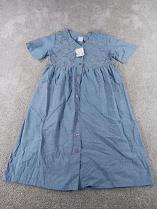 Bechamel Denim Maxi Dress Babydoll Embroidered Small Cottagecore Modest Prairie - Picture 1 of 9