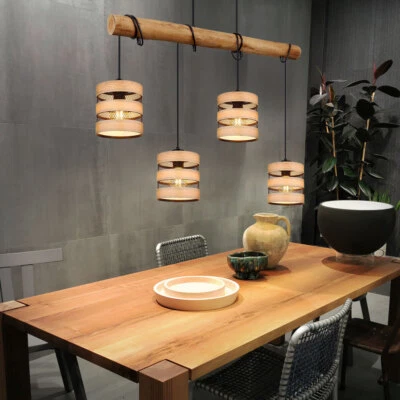 ETC-SHOP Pendelleuchte Hängeleuchte Esszimmerlampe Höhenverstellbar Holz Gitter schwarz