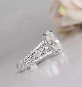 2.80Ct Oval Moissanite Women's Hidden Halo Engagement Ring 14K White Gold Plated - Picture 1 of 9