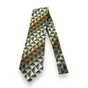 Valerio Garati tie geometric print handmade pure silk brown gray tan squares - Picture 1 of 6