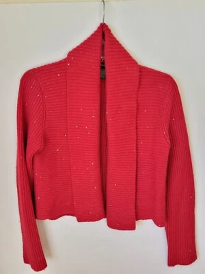 INC International Concepts Large Sequin Red Open Front Shawl Silk Cardigan - Image 1 of 4