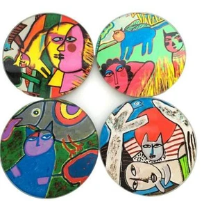 Guillaume Corneille Cat Abstract Paintings Bar Drink Glass Coasters Set of 4 - Picture 1 of 4
