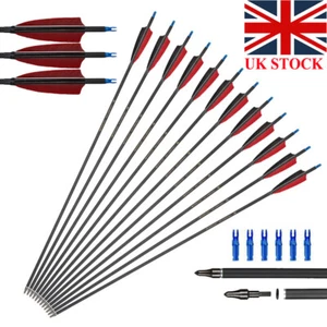 12PK 30" Carbon Arrows Spine600 for Archery Longbow/Recurve/Compound Bow Hunting - Picture 1 of 17