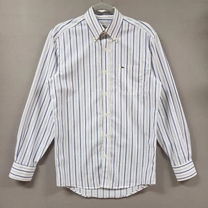 Lacoste Button Down Shirt Men's size 38 Small White Blue Striped Cotton Pocket - Picture 1 of 11
