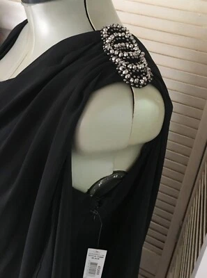 Traje Pantalón R&M Richards 12 Negro Formal 2 piezas Superposición Transparente Pierna Ancha Charretera con Cuentas Foto 1 de 4