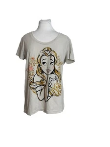Disney Womens T Shirt Size small Belle Glitter Sparkle Ivory Gold Short Sleeve - Picture 1 of 9