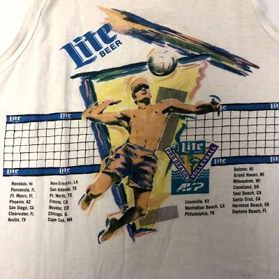 Vtg 80's Lite Beer Men PRO Beach VOLLEYBALL AVP Tank Top Muscle Shirt USA XL - Image 1 of 4