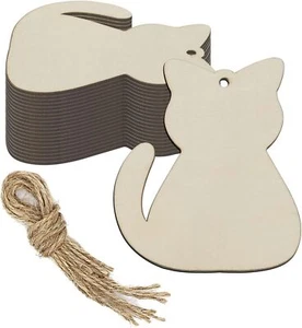20Pcs Wood Cat Cutouts DIY Craft Embellishments Little Kitten Unfinished Wood Ta - Picture 1 of 3
