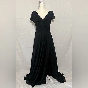 Para mujeres Mangas Volantes Dama de honor Vestidos Largos Chifón Cuello en V Formal Vestido de Fiesta - Imagen 1 de 8