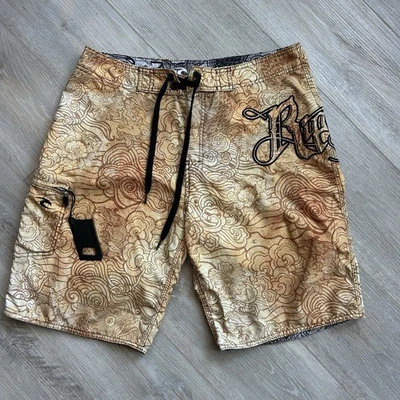 Rip Curl Tom Curren Size 34 Y2k Swim Trunks Board Shorts Tribal Dragon Koi - Image 1 of 4