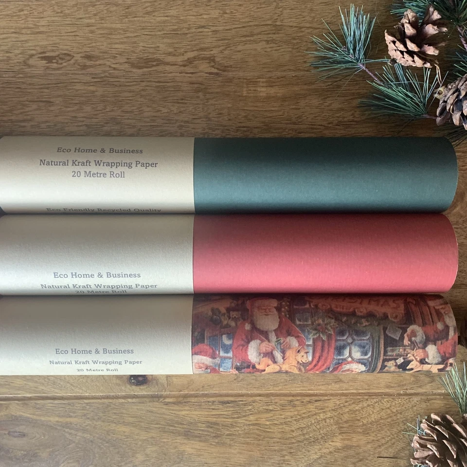 ECO HOME & BUSINESS Christmas Santa's Workshop Kraft Luxury Wrapping Paper Gift Wrap Eco Sheets Roll