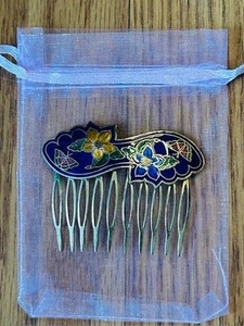 Vintage Gold Toned Metal Cloisonné Enamel Hair Comb in a Floral Motif - Picture 1 of 1