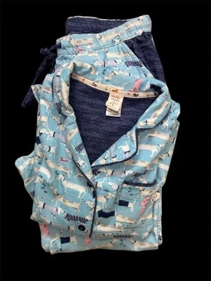Munki Munki M Pajamas Set Dachshund Weiner Dog Flannel Rayon Bamboo Cotton PJ - Image 1 of 4