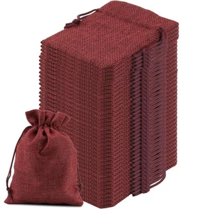 100 Paquets de Grands Sacs en Toile de Jute 3 x 4 Pouces avec Cordon, Vin Durable Jute Rouge... - Photo 1/7