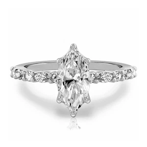 1.40 Ct IGI Lab Grown Marquise Cut Diamond 18k White Gold Wedding Ring - Picture 1 of 11