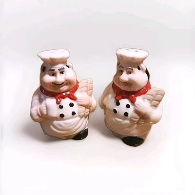 2-Salt/Pepper Shakers Fat Chef and Sous Chef Ceramic W/ Stoppers  - Image 1 of 4