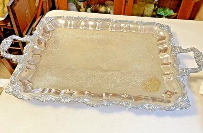 Sheridan Silverplate Serving Tray Waiter Butler Tray Platter Footed 25 x 15 3/4" - Image 1 of 4