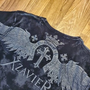 Vtg Xzavier Shirt Men 2XL Black Gray Graphic Cross Gothic Wings Distressed Y2K - Picture 1 of 8