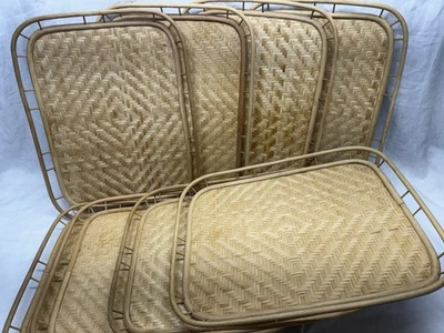 LOTE DE 8 BANDEJAS RECTANGULARES VINTAGE DE BAMBÚ MIMBRE RATÁN PARA SERVIR Foto 1 de 4