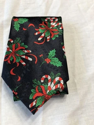 Corbata vintage Hallmark Yule TIE saludos Navidad para hombre vacaciones bastón de caramelo acebo  Foto 1 de 4
