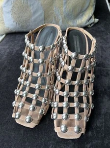 Alexander Wang Studded Tan Nude Suede Cage Mule Slide Sandal Heels 40EU/10 US - Picture 1 of 6