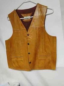 VTG 80s Handmade Mens M Genuine Leather Vest Waistcoat Biker Cowboy Western - Picture 1 of 7