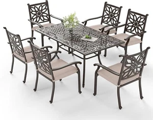 7 Pieces Cast Aluminium Patio Dining Furniture Set Outdoor Table Chairs Set - Picture 1 of 11