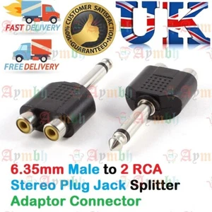6.35mm ¼” Stereo Male to Dual RCA PHONO Female Splitter Adapter - Mic Converter - Picture 1 of 11