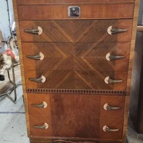 Gorgeous Rare Early 1900's (5) Drawer Art-Deco Waterfall Highboy Chest/Dresser Cover