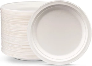 9 Inch - 125 Pack Heavy-Duty White Paper Plates, 100% Compostable, Eco-Friendly - Picture 1 of 7