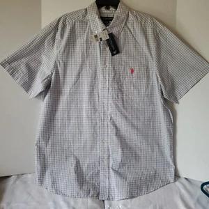 US Polo Assn Plaid Button Up Blue White Gray Men's Shirt Sz LT Big&Tall NWT - Picture 1 of 15