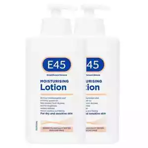 E45 moisturising Lotion Pump - 2 x 500ml - Dermatological - Skin Care Cream - Picture 1 of 4