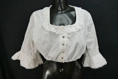 Gr.50 Dirndlbluse weiß Bluse für Dirndl Cottonova Baumwolle mit Spitze B11642 - Bild 1 von 4