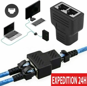 Répartiteur 1 entrée 2 Sorties Splitter Adaptateur RJ45 Ethernet Réseau - Afbeelding 1 van 6