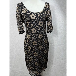 Belle Badgley Mischka Lace Dress Cocktail Party Black Gold Size M - Picture 1 of 8