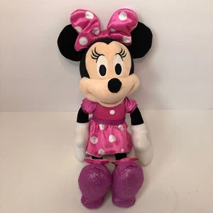 Disney Minnie Mouse 14" Plush Stuffed Animal Pink Polka Dot Dress Glitter Shoes - Picture 1 of 5