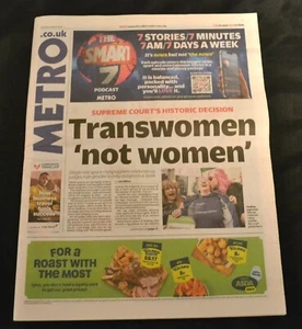The UK Metro Newspaper 17/04/25 April 17th 2025 Supreme Court Trans Decision - Picture 1 of 15