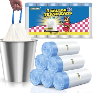 3 Gallon Trash Bags Drawstring 0.96 Mil - 120 Count 12 Liter Small Garbage Bags - Picture 1 of 12