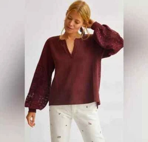 Por Anthropologie Talla M Ciruela Ojales Cuello en V Pullover Sudadera Manga Globo - Imagen 1 de 17