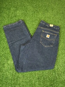 Carhartt Dark Wash Straight Leg Relaxed Fit Work Blue Jeans, 381-83, 38x30, NWT - Picture 1 of 8