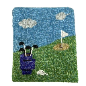 Vintage Ermo Beaded Golf Golfing Change Purse Pouch Blue Green - Picture 1 of 10