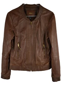 MNG Brown Sheep Leather Jacket size M Womens Full Zip Casual Outdoors Outerwear - Picture 1 of 10