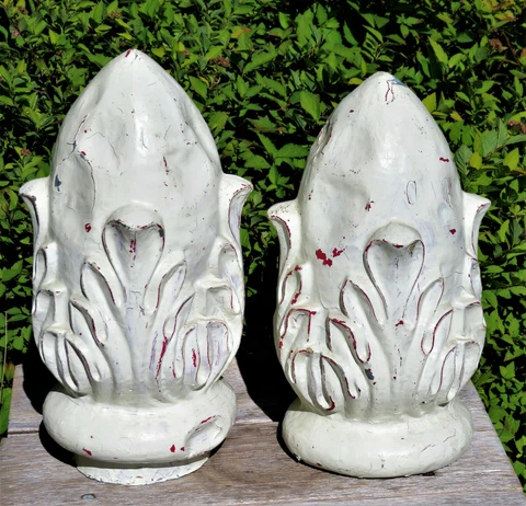 Antique Gate Post Toppers Acanthus Finial Architectural Salvage Caps Pair Cover