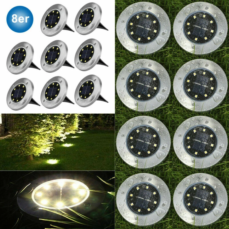 LED Solarlampe Bodenstrahler 8LEDs Außenleuchte Bodeneinbaustrahler Bodenleuchte - Bild 1 von 4