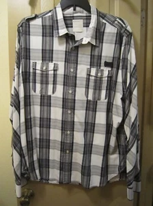 SZ XXL LIFE AFTER DENIM MENS GRAY BLACK WHITE PLAID BUTTON DOWN SHIRT, EUC - Picture 1 of 8